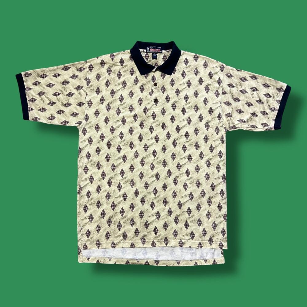 Vintage PGA Tour Golf Shirt Polo Tee Diamond All Over Print Collared Cotton L